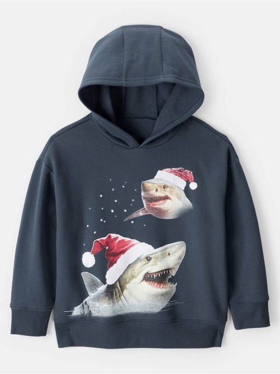 Carter's Other - Black Shark Graphic Hoodie with Santa Hats boys 4T